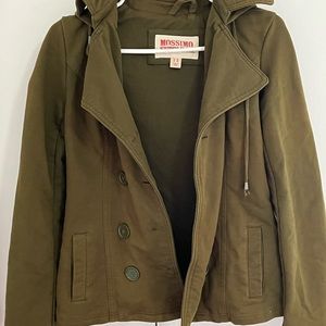 Vintage Olive Green Hooded Button Jacket Coat